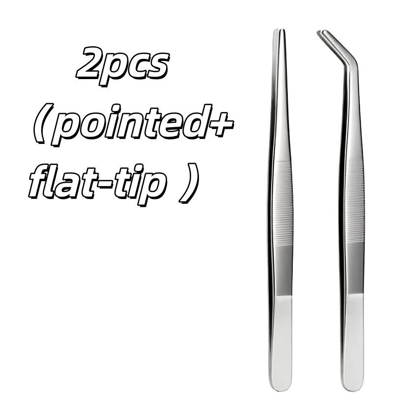 2pcs 20cm Stainless Steel Tweezers Set – Straight & Curved Tips, for Bonsai, Aquarium, Plant Care 2pcs