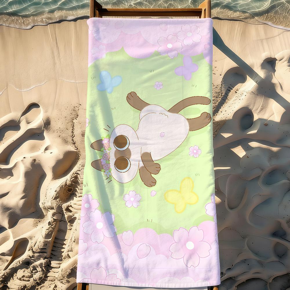 Kawaii A-Azuki Siamese Cat Towel Sports Quick Dry Travel Camping Gear Sandproof Soft Light Large Beach Towel