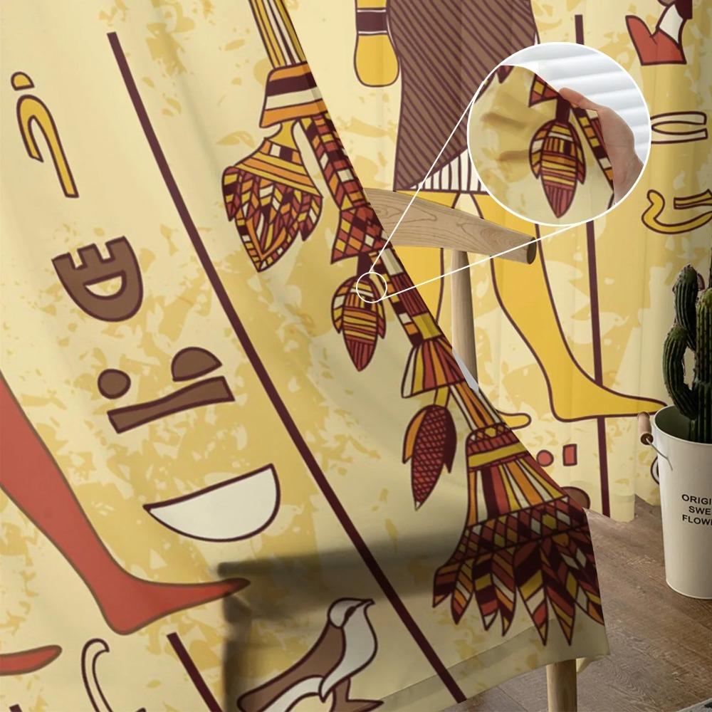 Egypt Pharaoh Golden Yellow Mural Antique Soft Tulle Transparent Drapes Perfect for Living Room Decoration Window Panel Curtain Ideal for Bedroom