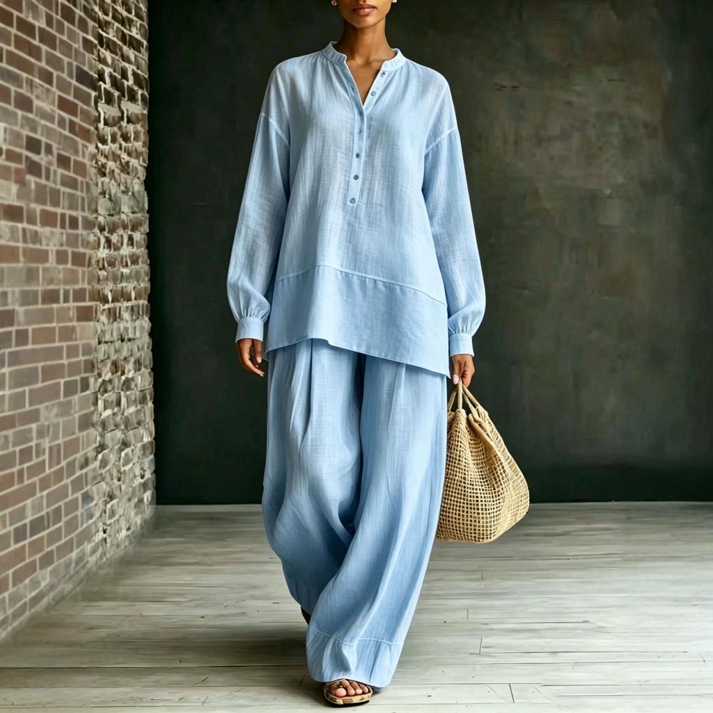 Popolare estate 2026 transfrontaliero nuovo commercio estero abbigliamento donna manica lunga pantaloni camicia pantaloni larghi set due pezzi