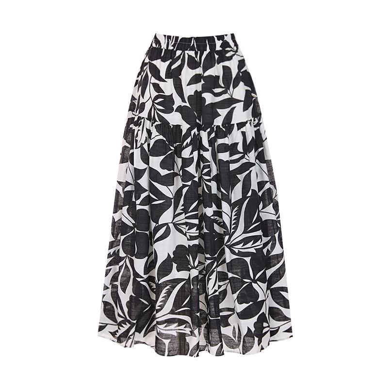 TVIEW Flower Pattern Elastic Waist Long Skirt_V6B-Csk015
