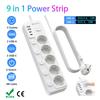 5AC EU Plug Power Strip Surge Protection with 6 Individual Switch and 4 USB Port Phone Charger 2m Extension Cable