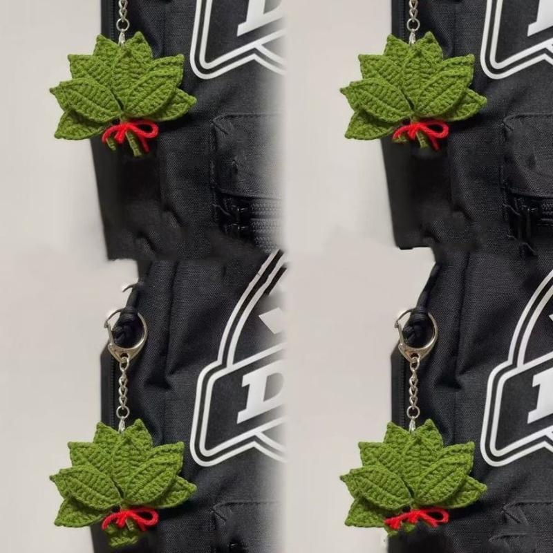 Hand-Crocheted Pomelo Leaf Keyring Diy Yarn Green Leaf Keychain For Dispelling Bad Luck Home Bedroom Decoration Birthday Gift