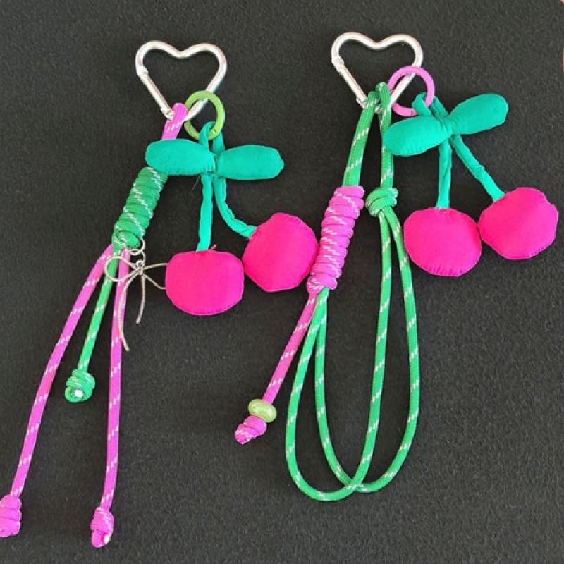 Fabric Cherry Detachable Heart-Shaped Beaded Keychain Mobile Phone Chain Anti-Loss Lanyard