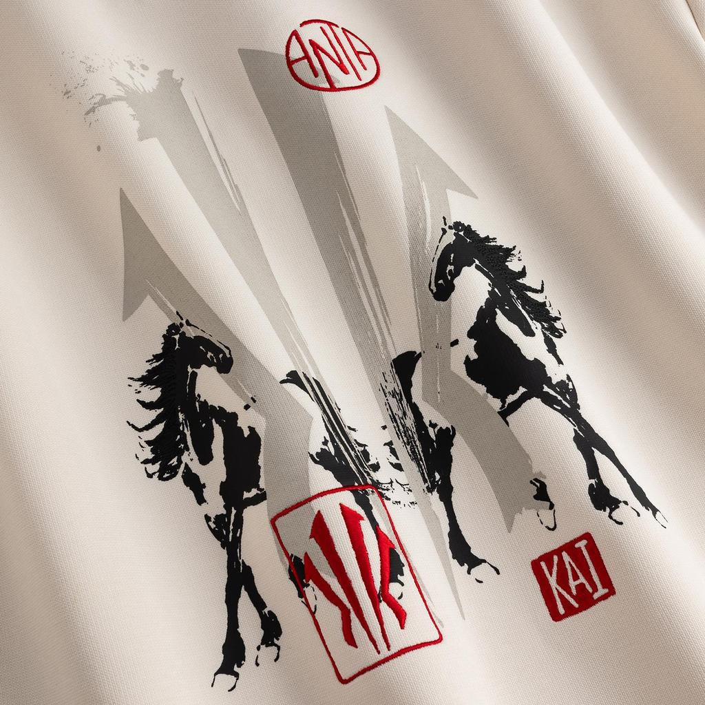 Anta Kyrie Irving Series Off-White Unisex Loose Hoodie with Minimal Embroidery and Drawstring Hem 172611718S-1