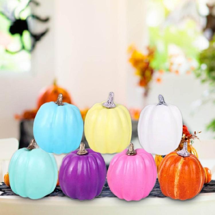 7pcs Foam Artificial Pumpkin Halloween Artificial Craft Colorful Pumpkin Garden Supply Desk Home Figures Decorations