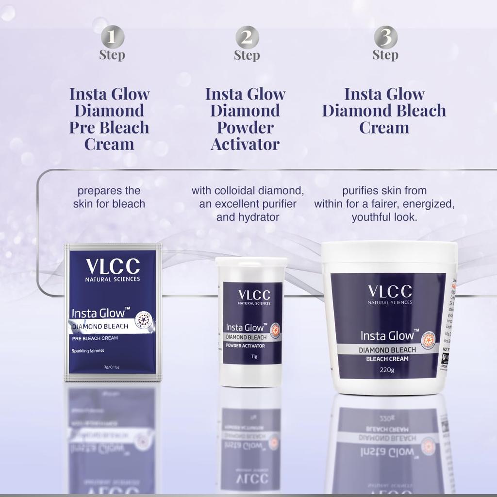 VLCC Insta Glow Diamond Bleach 402g Pack Of 1 With Diamond Powder For Skin Brightening And Glow