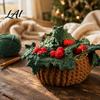 Festive Christmas Home Decor Crochet Cup Coasters with Mini Basket Handmade Holly Plants Starter Kit Hooks Berries Mat Set for Drinks Tabletop