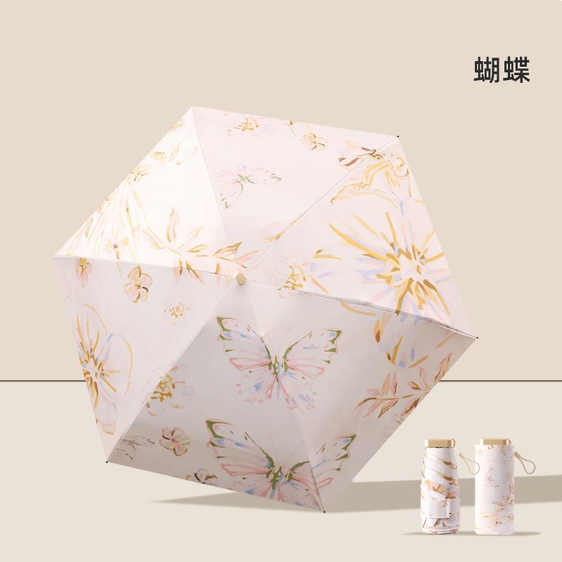 Ultra-Light Mini Sunscreen And Uv Protection Oil Painting Umbrella New Vinyl Double-Layer Double-Sided Flower Umbrella For Weather And Rain