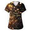 Women's Fashion Printed Short Sleeve V Neck Pattern Tops Pocket Working T-shirts