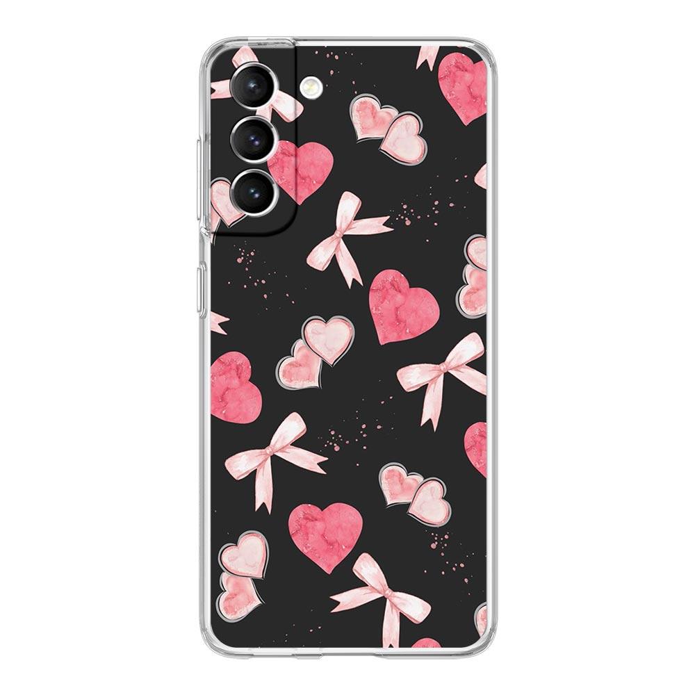 Phone Case For Samsung Galaxy S25 S24 S23 FE S22 Ultra S20 S21 5G S10 Plus S10E Soft Clear Cover Cute Pink Heart Bow