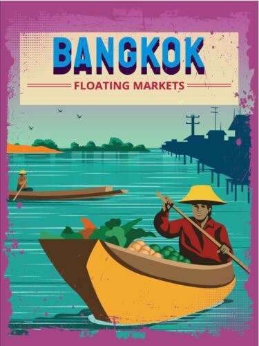 

Metal plaque vintage retro style Bangkok Markets Classic tin door sign TravelAluminum 20x30cm（7.8x11.8inch）