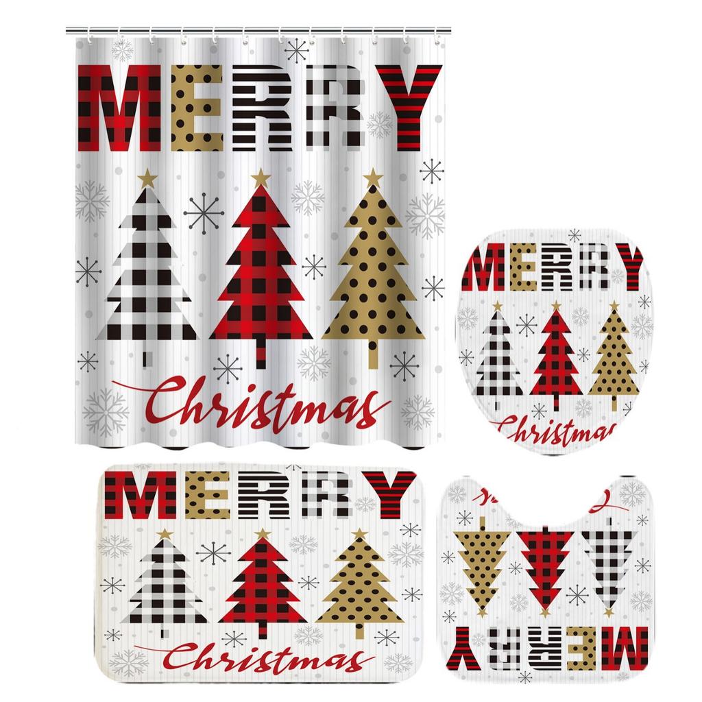 Best-Selling Christmas Digital Print Shower Curtain Waterproof, Includes Plastic C-Shaped Hooks