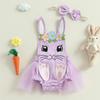 Baby Girl Summer Romper Rabbit Embroidery Square Neck Short Sleeveless Cute Fashion Bodysuit with Bow Headband
