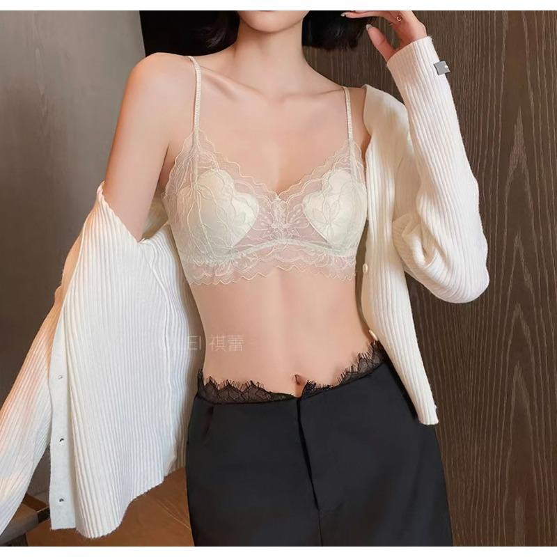 Lace underwear women's summer thin comfortable and breathable without steel ring sexy thin shoulder strap beautiful back bra cover new