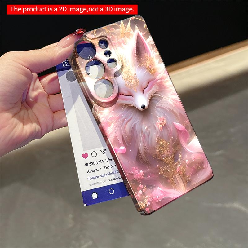 2DFlat Samsung phone case Pink Fox with Golden Ornaments and Cherry Blossoms Applicable to Galaxy S22 S23 S24 S25ULTRA S26 A12 A13 A14 A15 A16