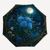 Blauer Rosengarten Mondnacht Regenschirm, Tragbarer 3-fach Regenschirm für Männer & Frauen, Weihnachtsgeschenk ES351