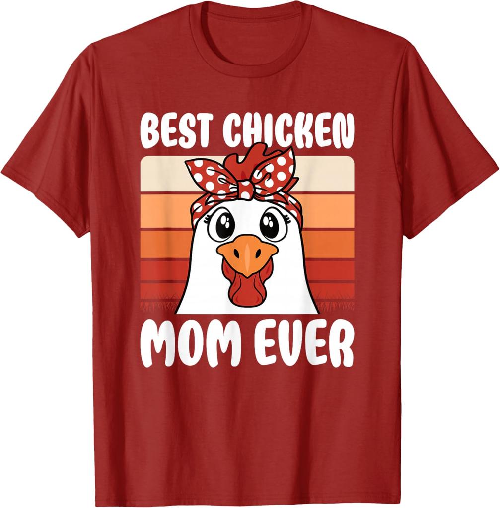 Beste Hühnermama aller Zeiten Cartoon Huhn Retro Bauernhof-Liebhaber Damen T-Shirt Lässig Kurzarm Rundhals T-Shirt