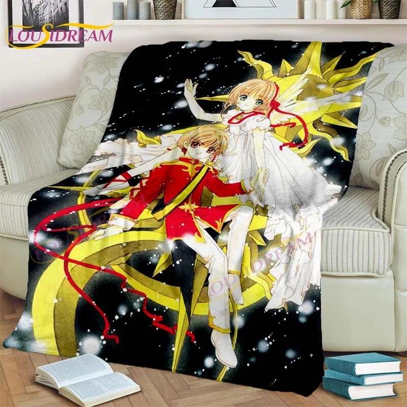 Anime Card Captor Sakura Blanket Cartoon Blanket Sakura-Star Crest Flannel Blanket Pink Blanket for Sofa Bed Girl Room Decor