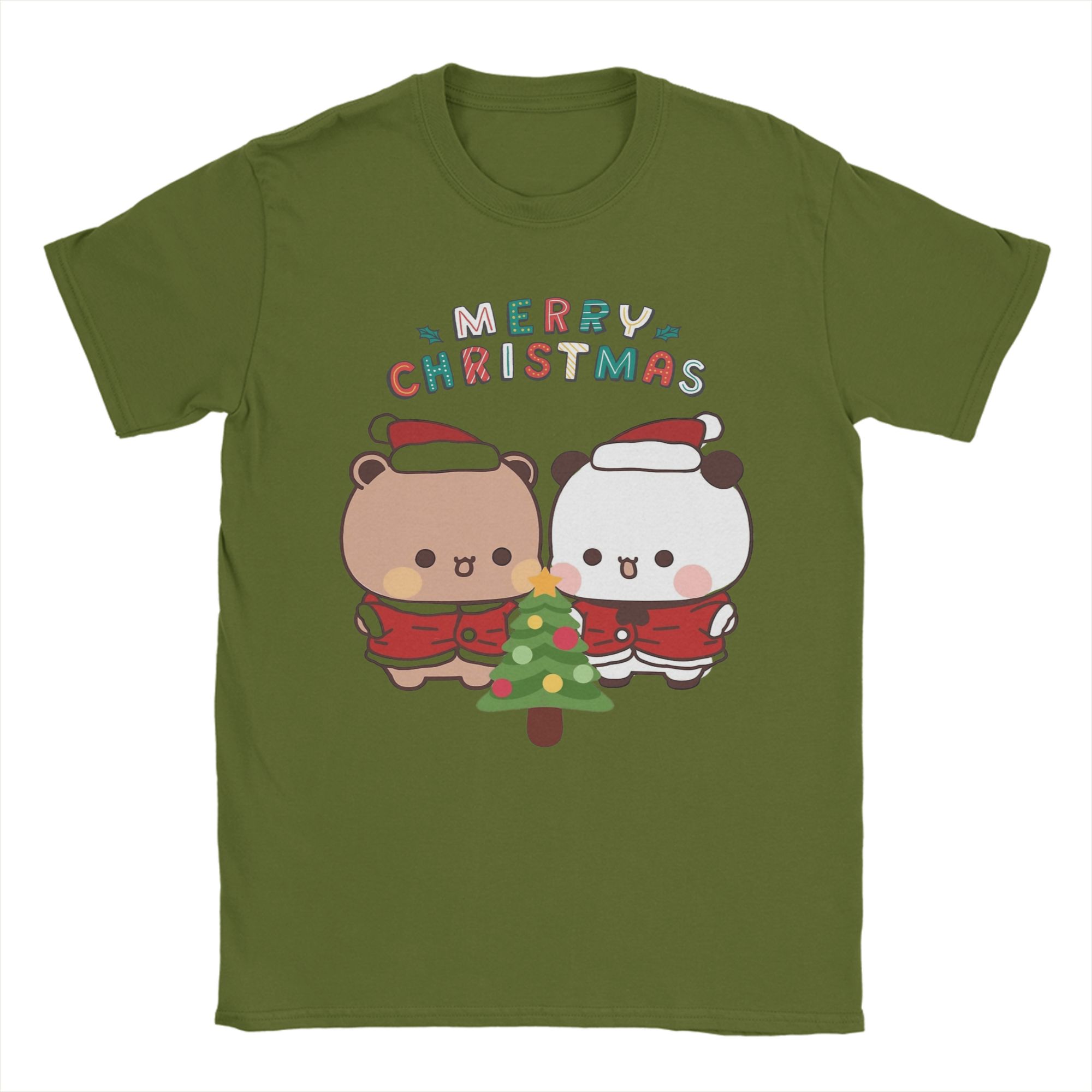 

Merry Christmas Bubu Dudu Panda And Brownie Bear Couple 2026 T-Shirt Summer T-Shirts Tee Shirt For Men s Short Sleeve Tees 4XL