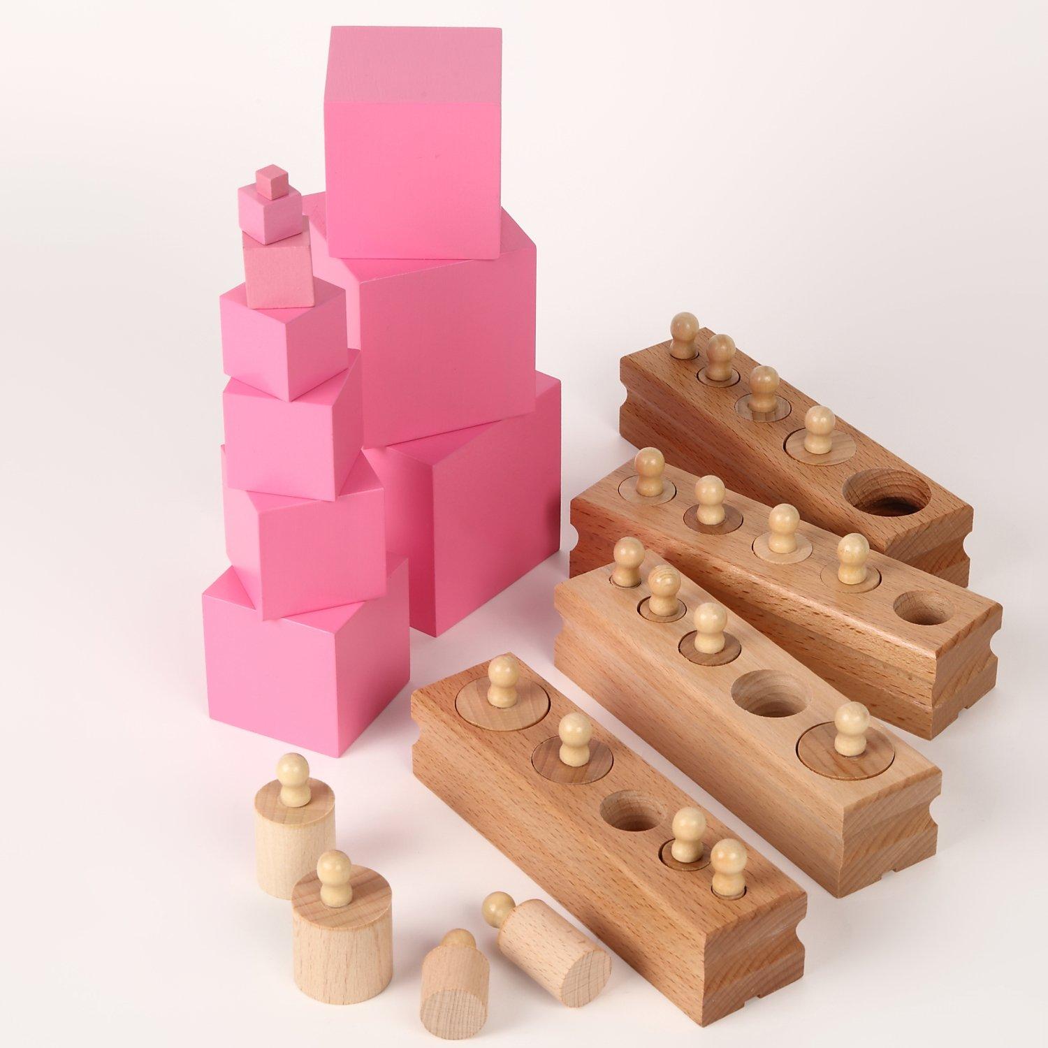 

TAIHEIYO Montessori Basic Teaching Aids Set Tower Insert Cylinder JFRL Food Research Certified Montessori Sensory Education (Pink Set) (Japan