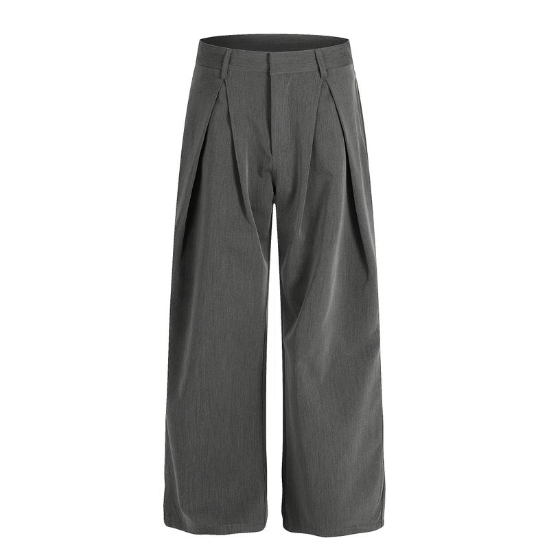 Kisko Simple and Sophisticated A-Line Silhouette Drape Casual Dress Pants for Men, Loose Cleanfit Straight-Leg Trousers