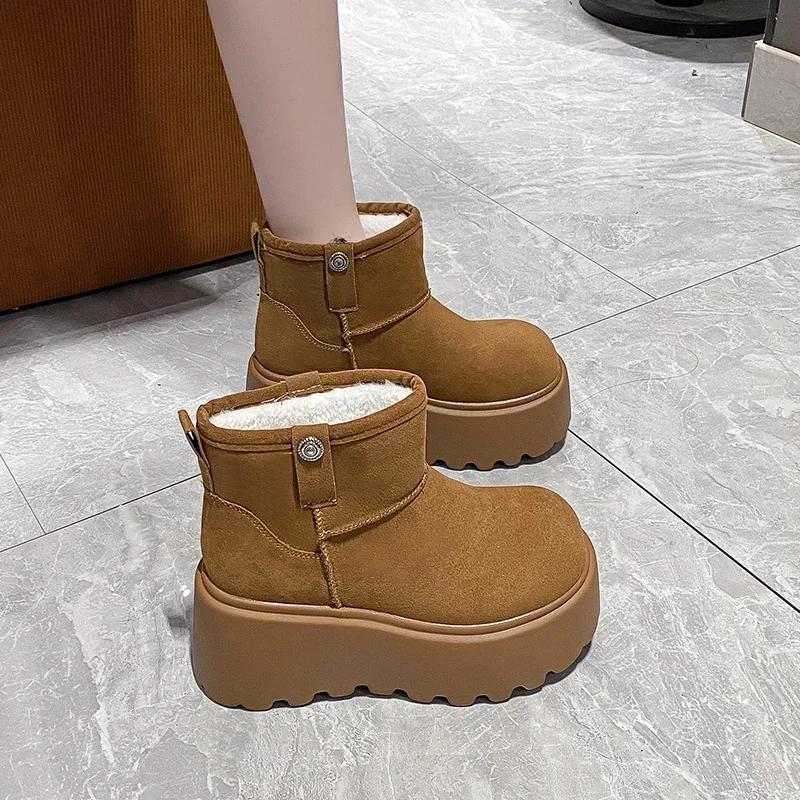 Fashion 8CM New Winter Women Warm Snow Boots Heels High Top Sport 2025 Autumn Sneakers Platform Motorcycle Boots Women Botas Feminina