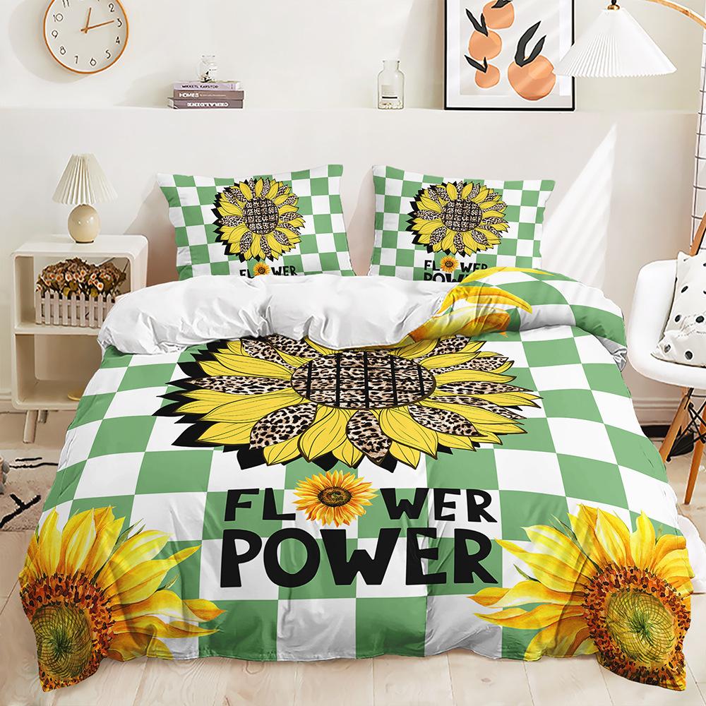 Quilt Cover Idyllic Sunflower Bed Cover Pillowcase Digital Printing Bedding Three-Piece Set