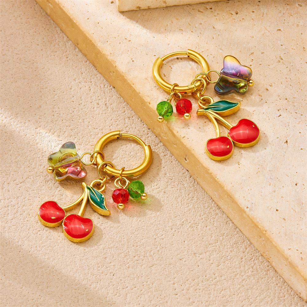 [Fashion Personality Trendy Multi Element Sea Shell Drip Oil Fruit Butterfly Pendant Earrings]