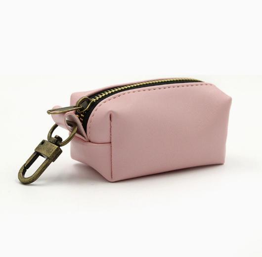 Minimalist Leather Zipper Keychain Dog Poop Bag Holder, Pet Waste Bag Mini Storage Pouch