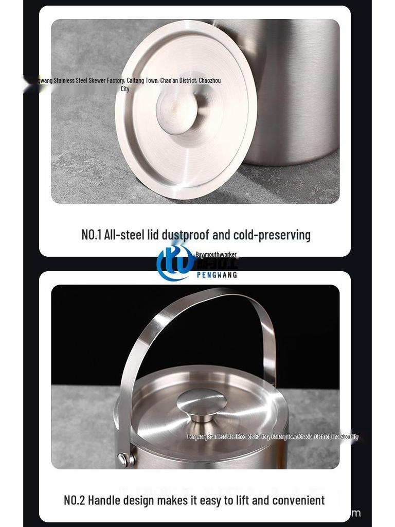 304 Stainless Steel Double-Layer Ice Bucket with Handle & Lid for Beer, Champagne & Wine