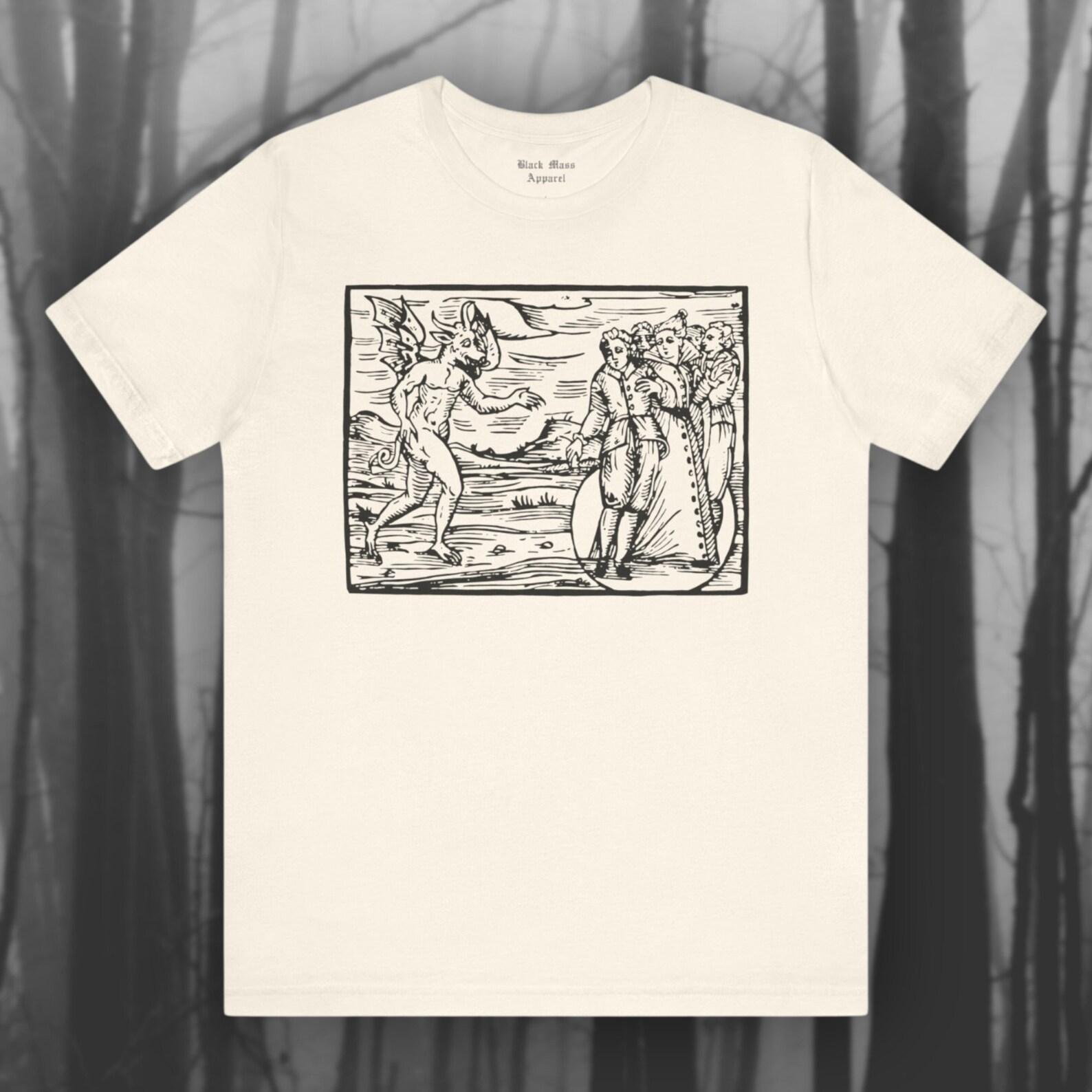 Evoking The Devil, Occult WoodcuT-Shirt, Vintage Witchcraft T-Shirt, Black Magic T-Shirt, Creepy Gothic T-Shirt Unisex Short Sleeve Tee 3XL
