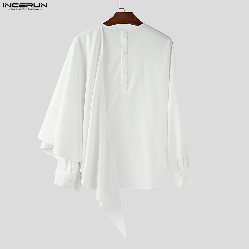 INCERUN S-5XL Men Round Neck Layers Long Sleeve Solid Casual Shirts Tops