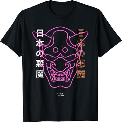Arte demoníaco japonés cara Calavera diablo oni estética harajuku Camiseta