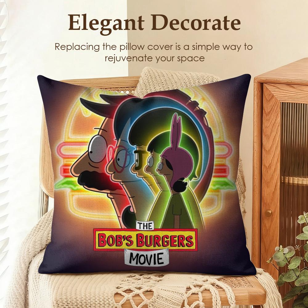 Anime B-Bobs B-Burgers Cushion Cover Natural Linen Organic Fabric Double-Sided Printing Sofa Home Decor Gift Pillow Case
