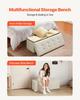 Foldable Storage Ottoman Bench, End of Bed Bench with Side Bags, Folding Upholstered Storage Chest Supports 660 lbs, Linen Bed Ottoman with Large