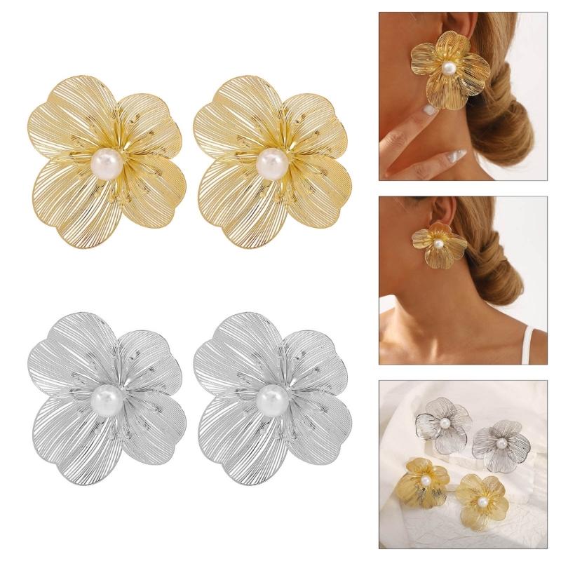 Delicate Flower Cutout Pearls Studs Made from High Quality Alloy with Allergy Resistant Treatments for Comfortable Wear