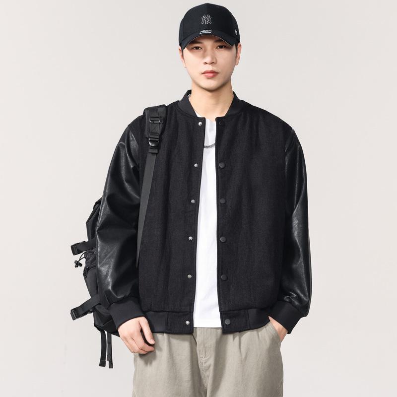 

Men s Retro American Patchwork Baseball Jacket - Autumn Loose Fit, Light & Luxurious Outerwear M for 100-128 jin чорний