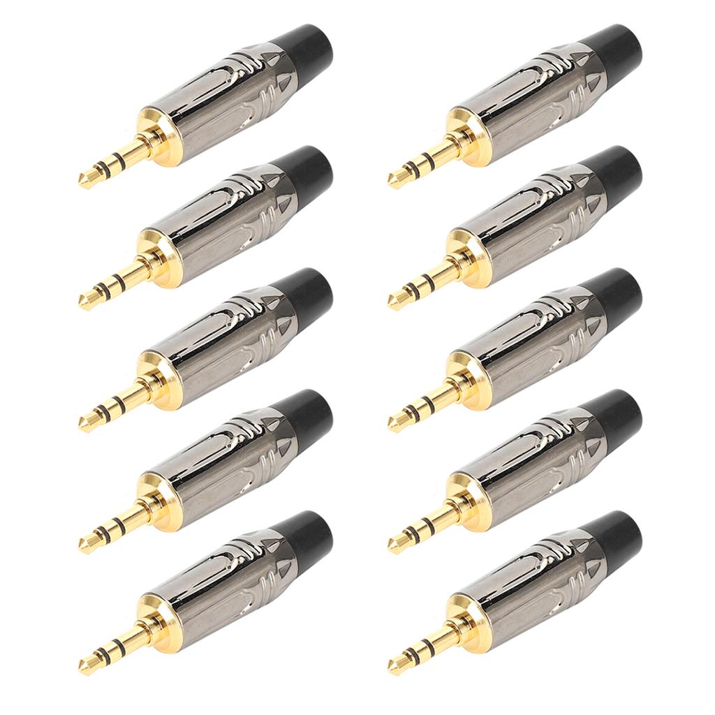 10Pcs Zinc Alloy Gold Plating 3.5mm Stereophonic Welding Plug for Audio Earphone Cableblack tail