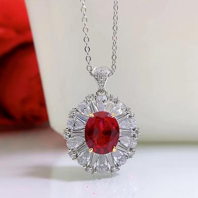 Colliers en or blanc 18 carats pour femmes, 9x11mm, rubis et saphir, Courndum, cadeau de fiançailles, bijoux en argent Sterling 925