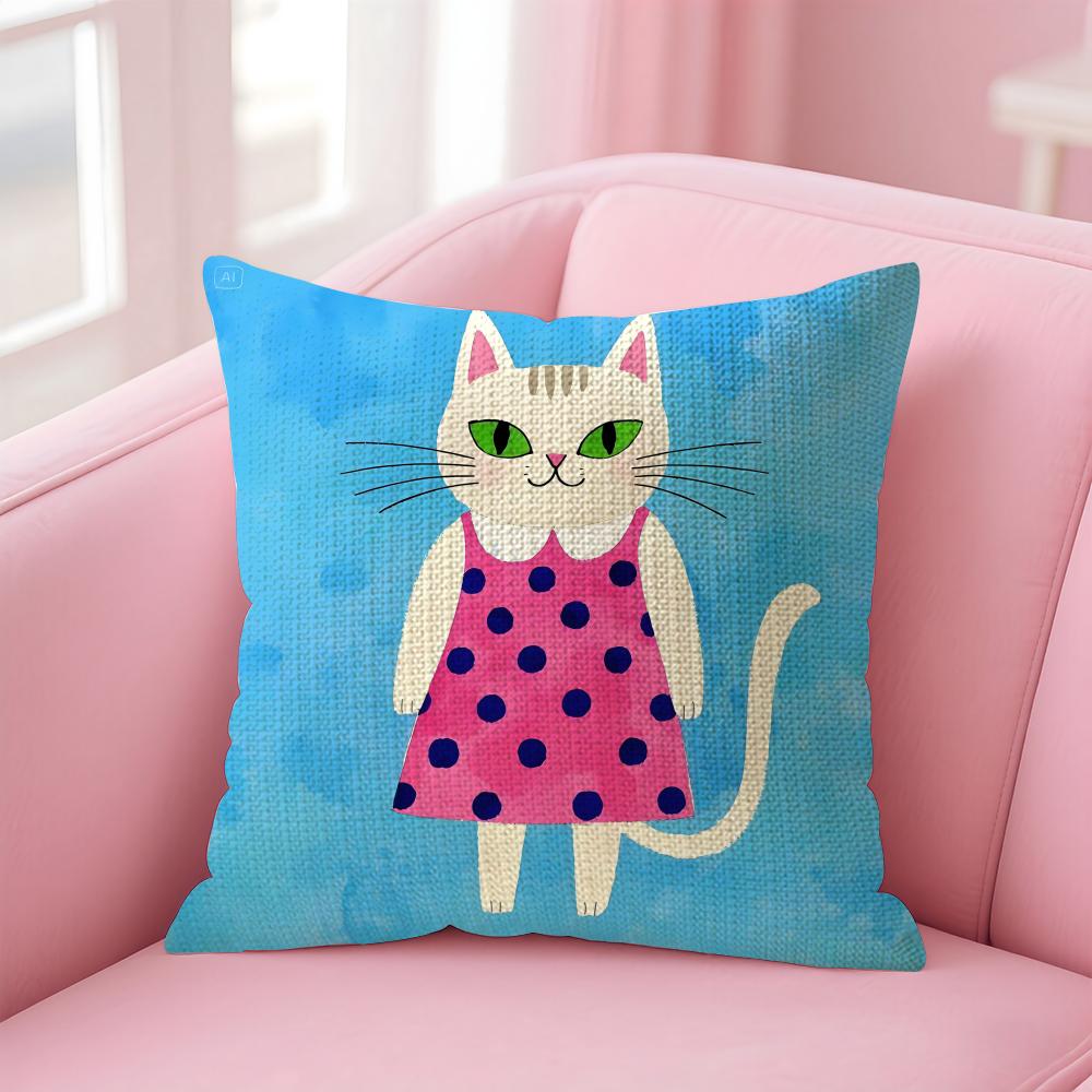 

Cat Cute Cushion Cover Natural Linen Pillow Case DoubleSided Print Decorative Sofa Pillowcase Home Decor Gift 30x30cm