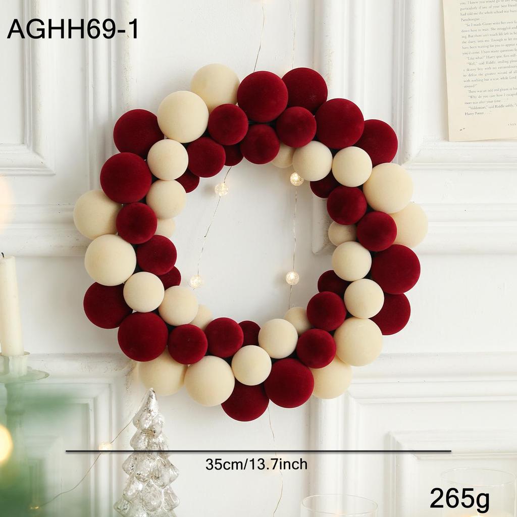 Colorful Flocked Christmas Ball Wreath for Tree, Wall, or Door Decoration