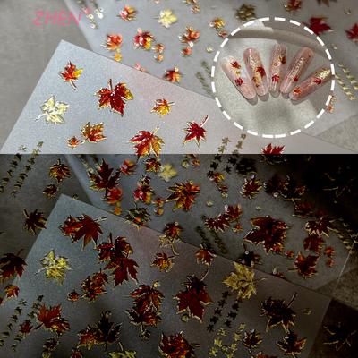 1Pcs Maple Leaf Autumn Nail Art Sticker Fashion Elegant Bronzing Gold Fall Leaves Red Leaf Nail Decals DIY Nail Art Decoration