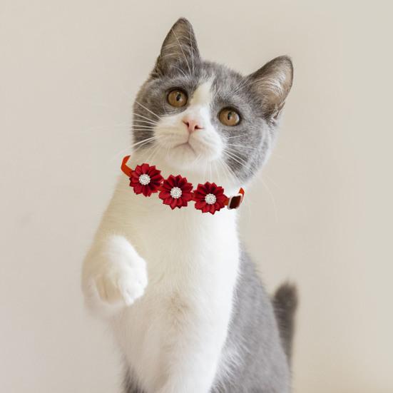 Haustierhalsband, verstellbar, weich, bequem, Haustier-Halsband, Blumen-Strass-Dekor, Katzen- und Hundehalsband, Heimtierbedarf