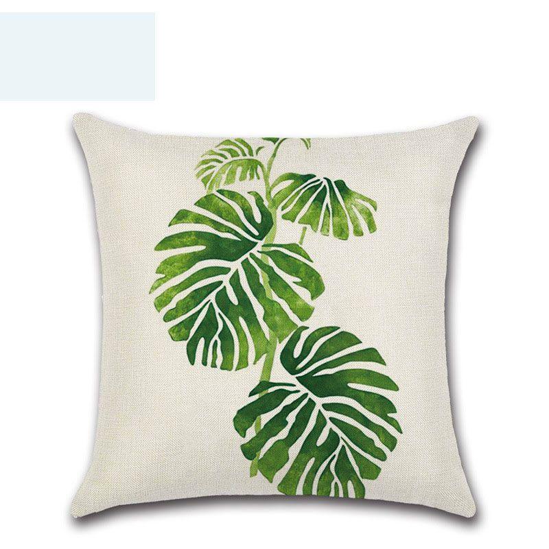 Premium 18'' Green Tropical Plant Pillow Case Cotton Sofa Cushion Cover For Elegant Dcor
