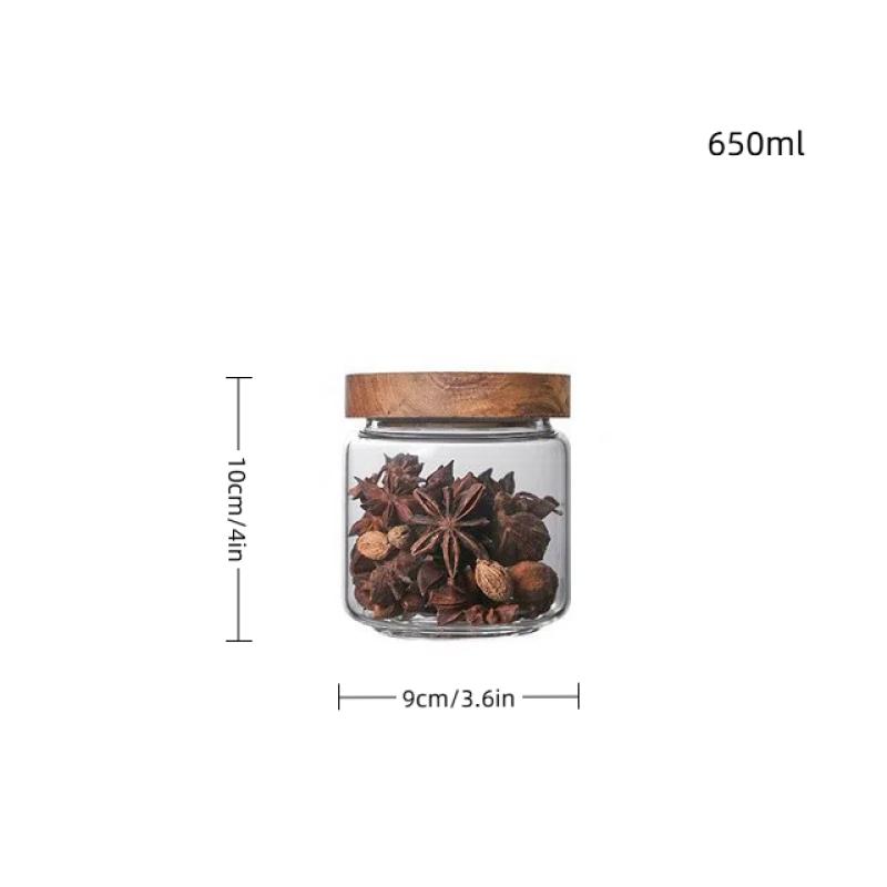 1 шт. Деревянная крышка Органайзер Стеклянная герметичная банка Кухонные бутылки для хранения Банка Герметичный контейнер для пищевых продуктов Диспенсер для имбиря и хлопьев 650ML