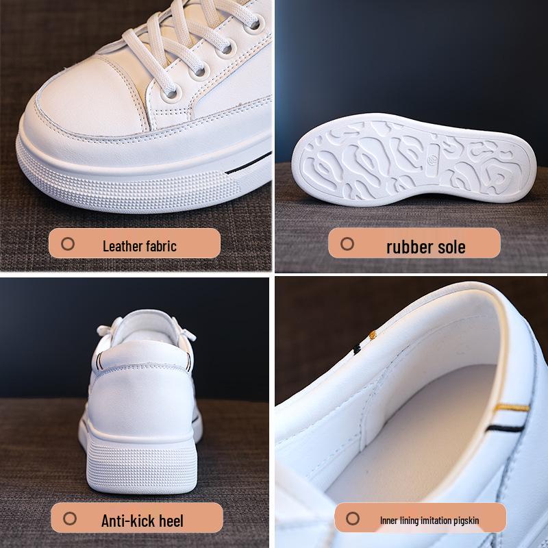 Women's Genuine Leather White Sneakers - Versatile, Lightweight, Comfortable Spring 2025 Sporty Platform Flats