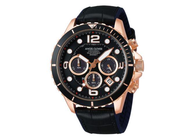 Angel Clover Watch TIME CRAFT DIVER TCD45PBK-BK Men's Black Leather Band NEW