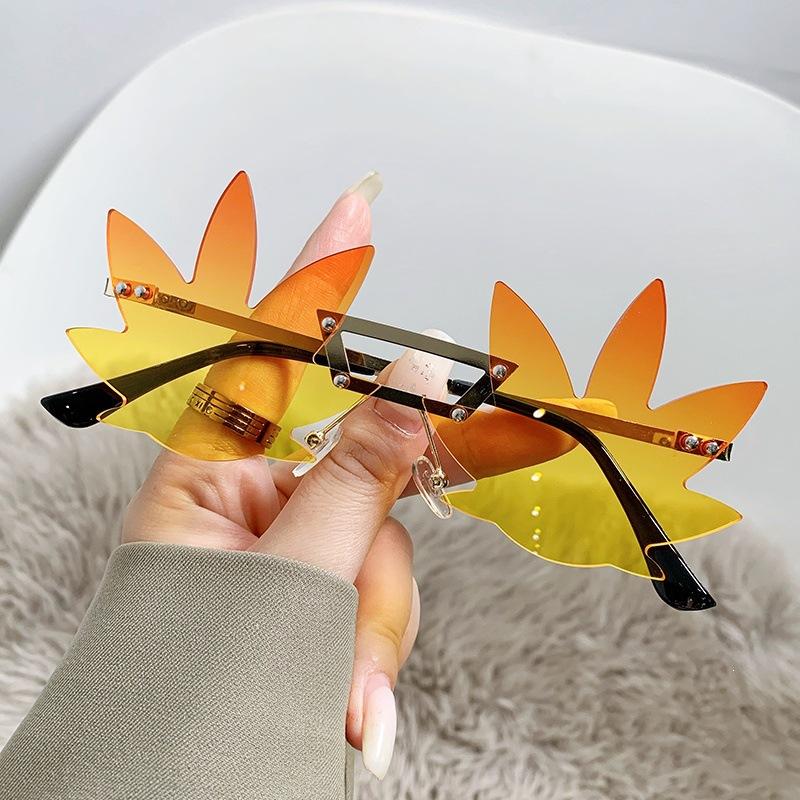 European and American new frameless funny sunglasses ball party fashion maple leaf sunglasses women's glasses trend