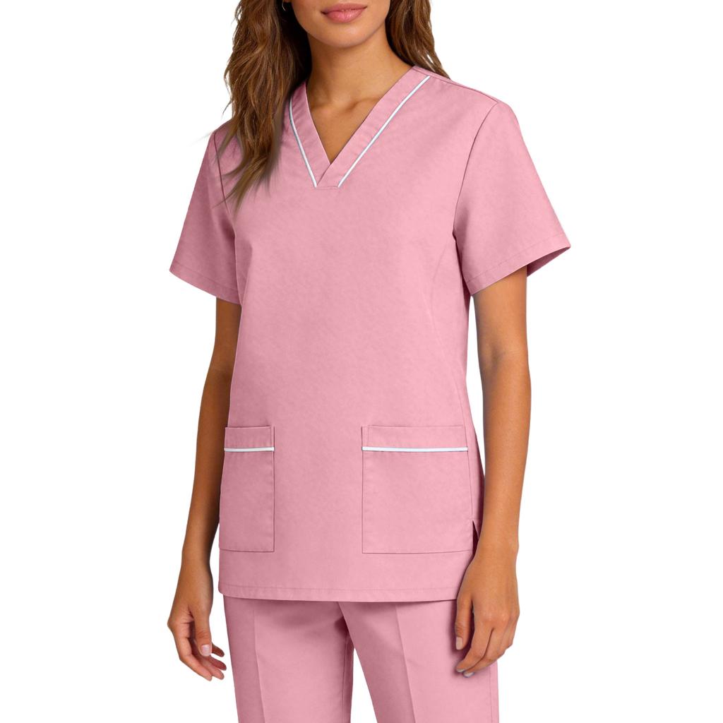 Women's Elastic Quick-Drying V-Neck Pocket Short-Sleeve Caregiver Work Uniform